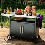 Grillwagen mit Edelstahl-Tischplatte klappbarem Seitentisch Unterschrank Rollen 126,5 x 60 x 81 cm