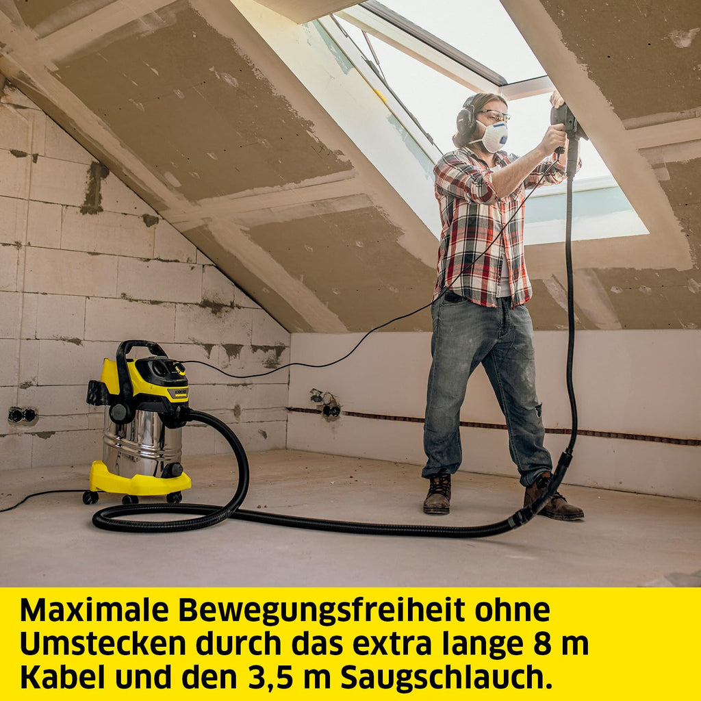 Nass-Trockensauger WD 6 P S V-30/8/35/T 1300 W 30 l Edelstahlbehälter 8 m Kabel 3,5 m Saugschlauch