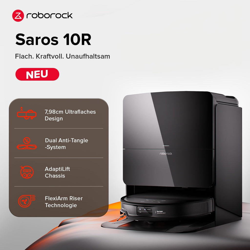 Saugroboter mit Wischfunktion Saros 10R 22000 Pa 7,98 cm Bauhöhe 192 Min Laufzeit App-Steuerung StarSight System 2.0 Zero-Tangle