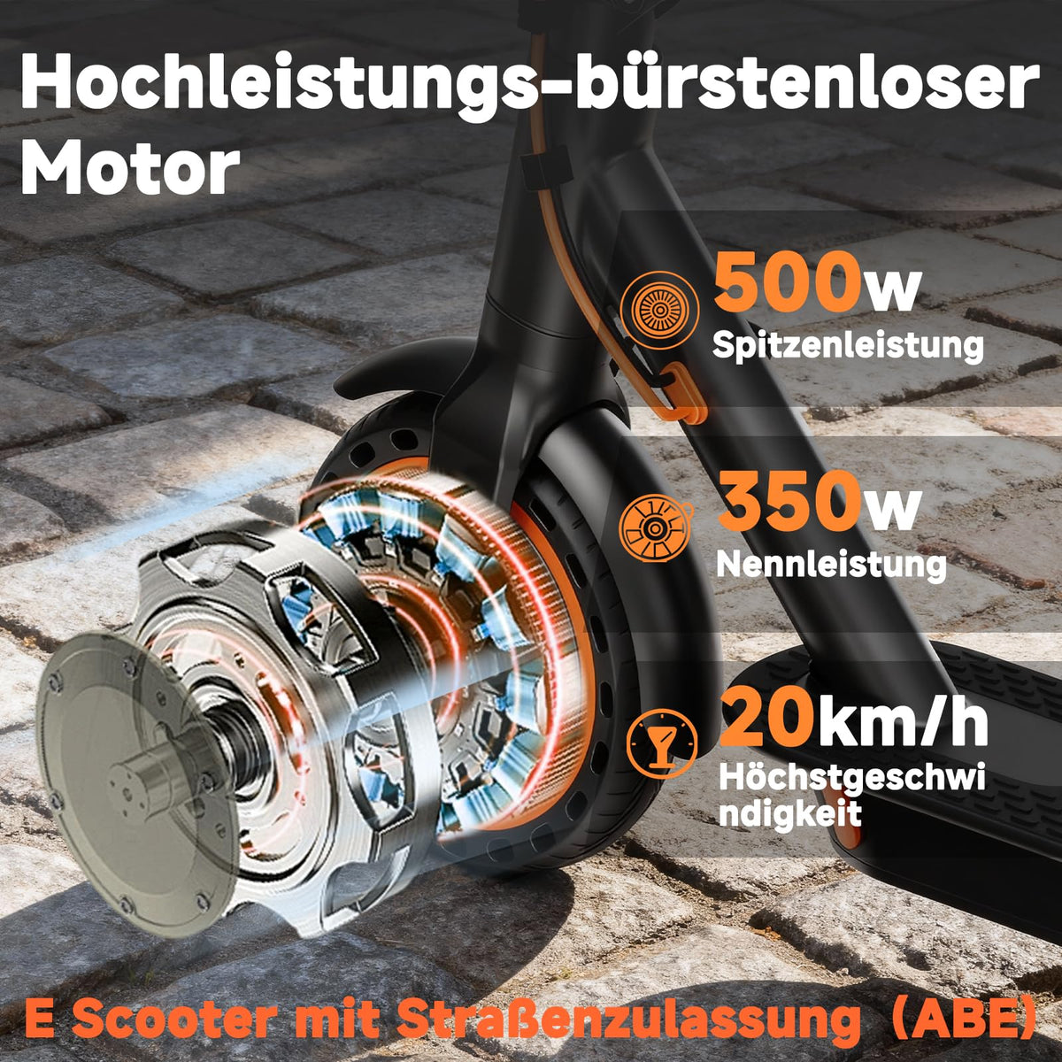 E-Scooter mit Straßenzulassung ABE S3 500 W 35 km Reichweite 20 km/h App-Steuerung 8,5 Zoll Vollgummireifen