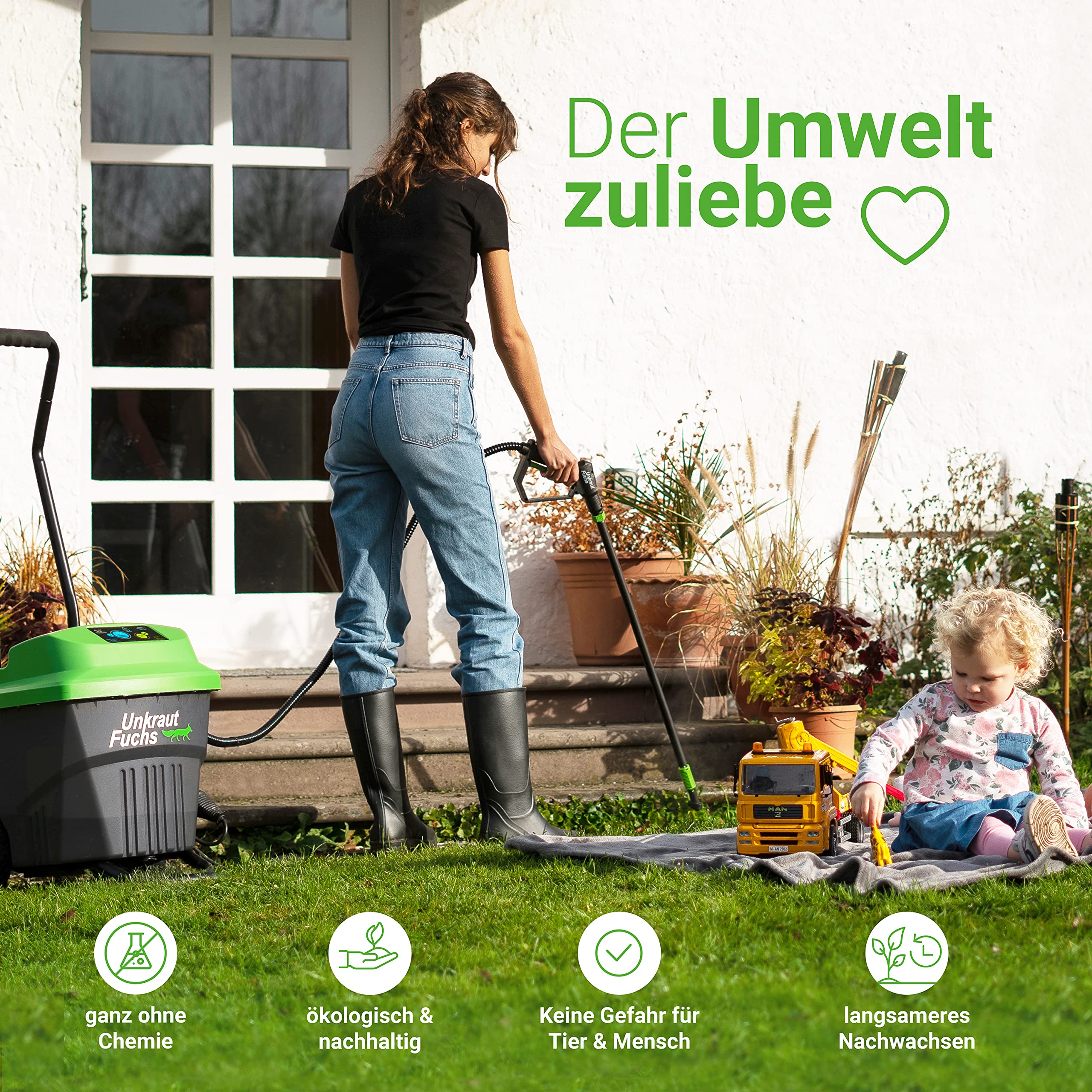 Elektrischer Unkrautvernichter mit heißem Wasser Fox One, Dampfreiniger, ohne Gas und Flamme, für Unkraut, Moos, Giersch und Grünbelag