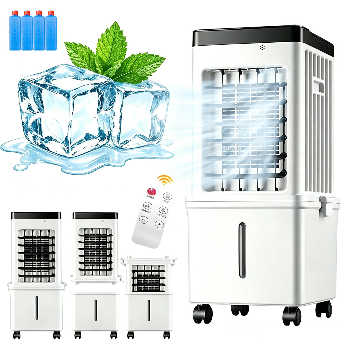 3-in-1 Luftkühler mit Wasserkühlung 12 L 3 Geschwindigkeiten 120° Schwenkfunktion 7,5 Stunden Timer Fernbedienung