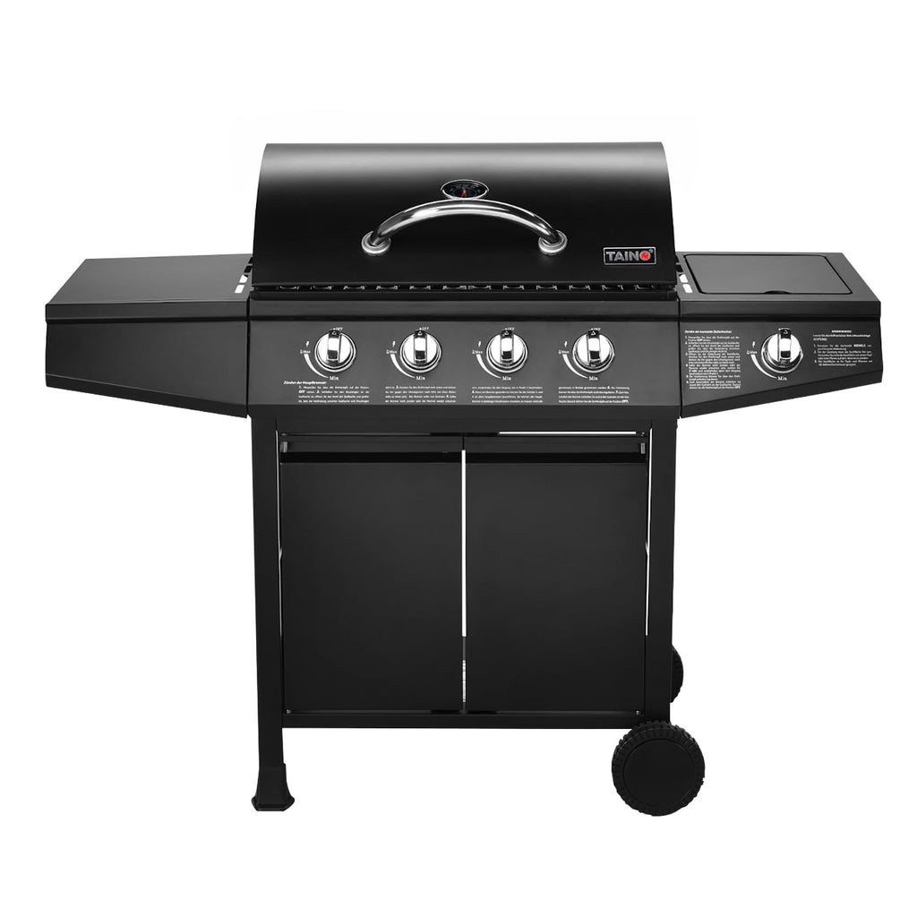Gasgrill Grillwagen BASIC 4+1 mit 4 Edelstahlbrennern 1 Seitenkocher und 61 x 32 cm Grillfläche