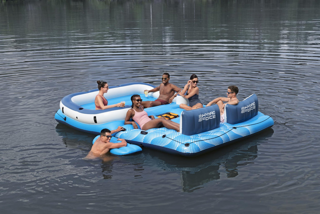Badeinsel für 6 Personen Tropical Breeze 389 × 274 cm mit Sonnendach Kühltasche und 6 Getränkehaltern