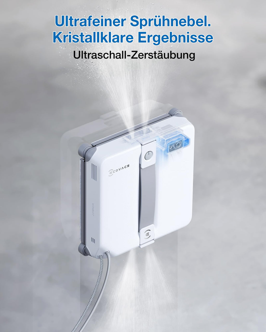 Fensterputzroboter WINBOT Mini 2 215 mm breit 55 mm dünn 4-Ecken-Bürsten 10 μm Ultraschallnebel 6 Reinigungsmodi App-Steuerung