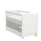 Baby Gitterbett mit Schublade 3-fach höhenverstellbar 6 cm Aloe Vera Matratze Zahnschienen umbaubar zum Juniorbett 120 x 60 cm Weiß