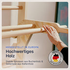 Sprossenwand Kletterwand mit Klimmzugstange und Dip Extension 220 cm aus Buchenholz und Kiefer bis 150 kg