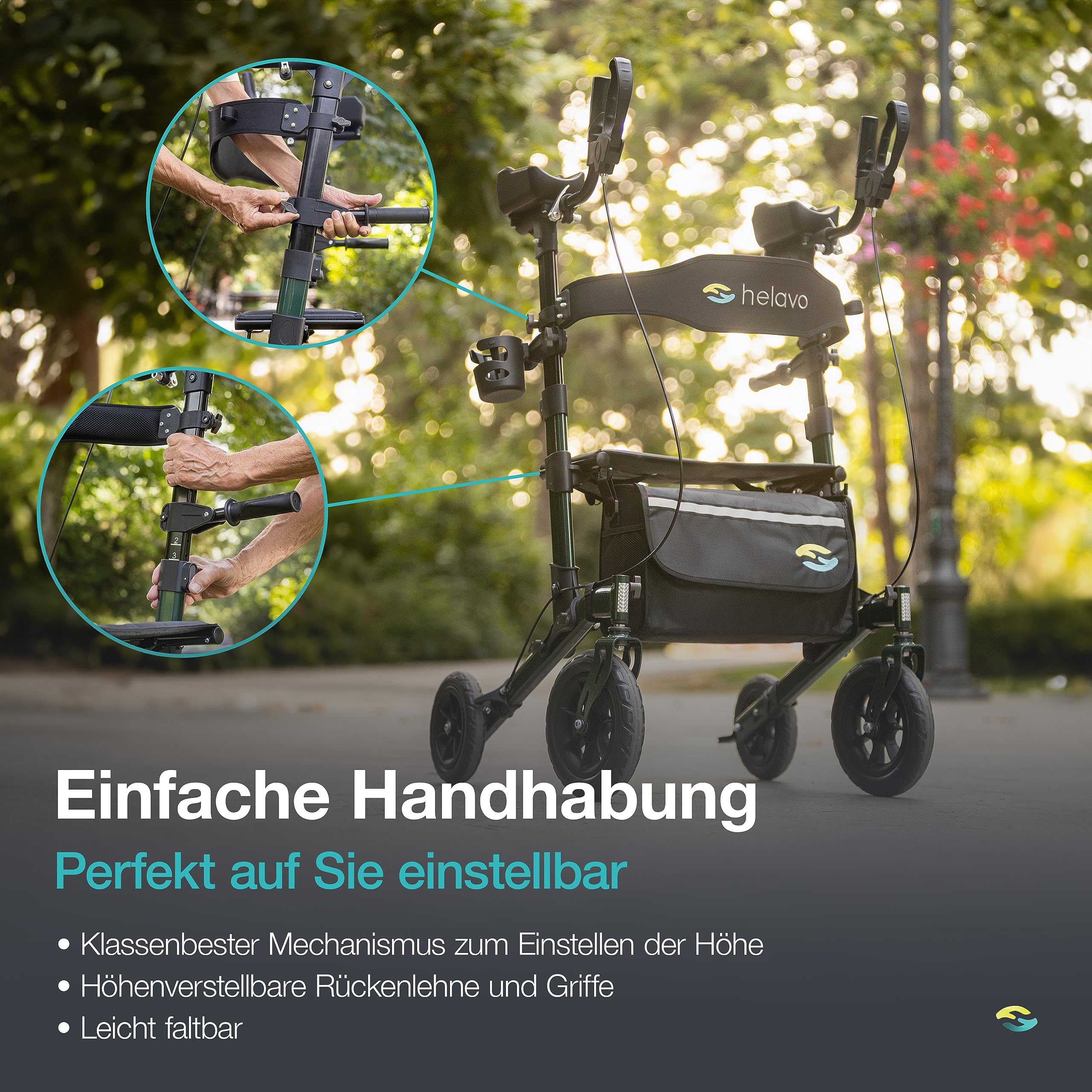 H1160 Arthritis Rollator mit Unterarmstützen Sitz und Rückenlehne Aluminium 10 Zoll Vollgummireifen höhenverstellbar bis 136 kg faltbar