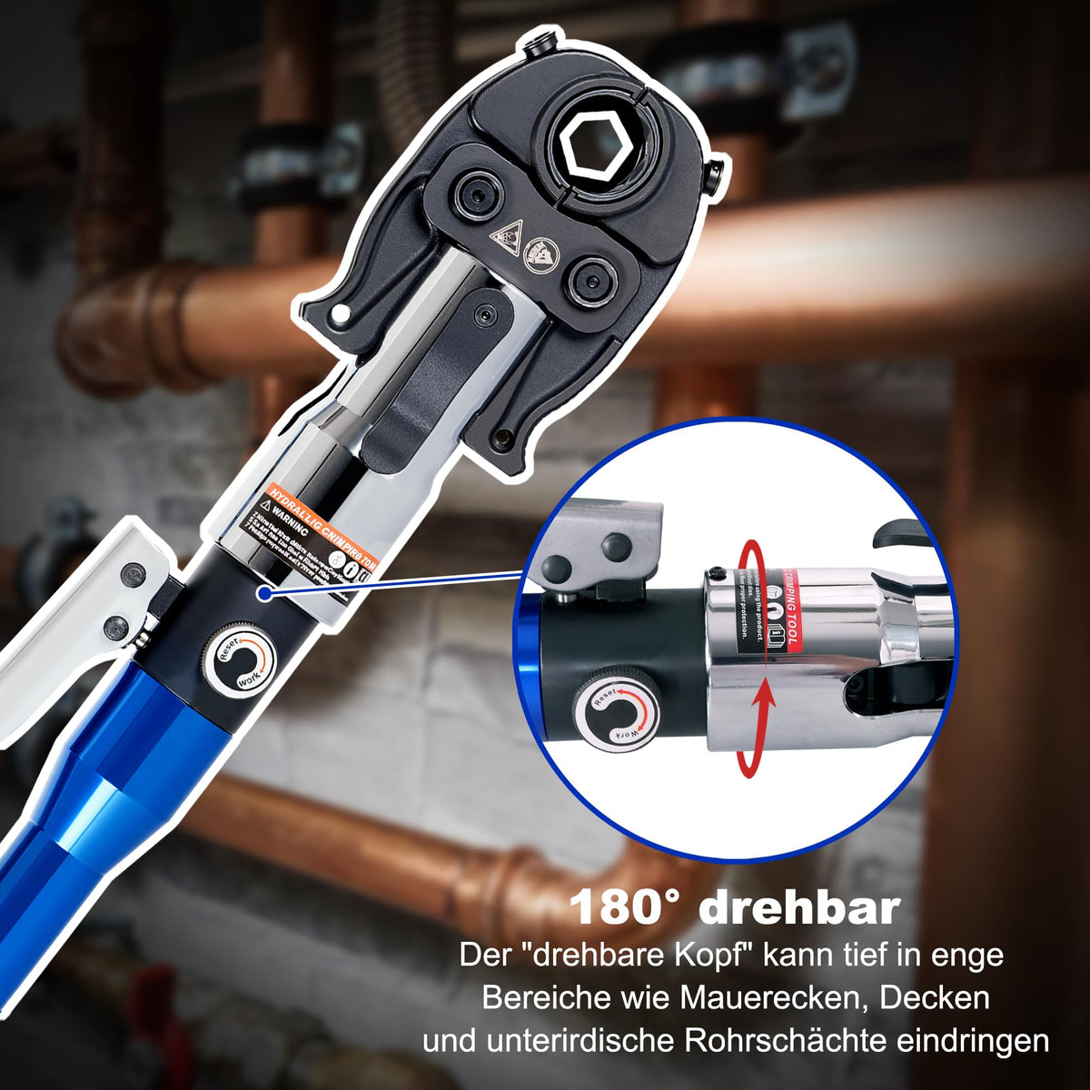 Hydraulische Presszange V- und TH-Kontur für Kupfer Edelstahl und Verbundrohr mit 9 Pressbacken V12-V28 TH16-TH32 80 kN