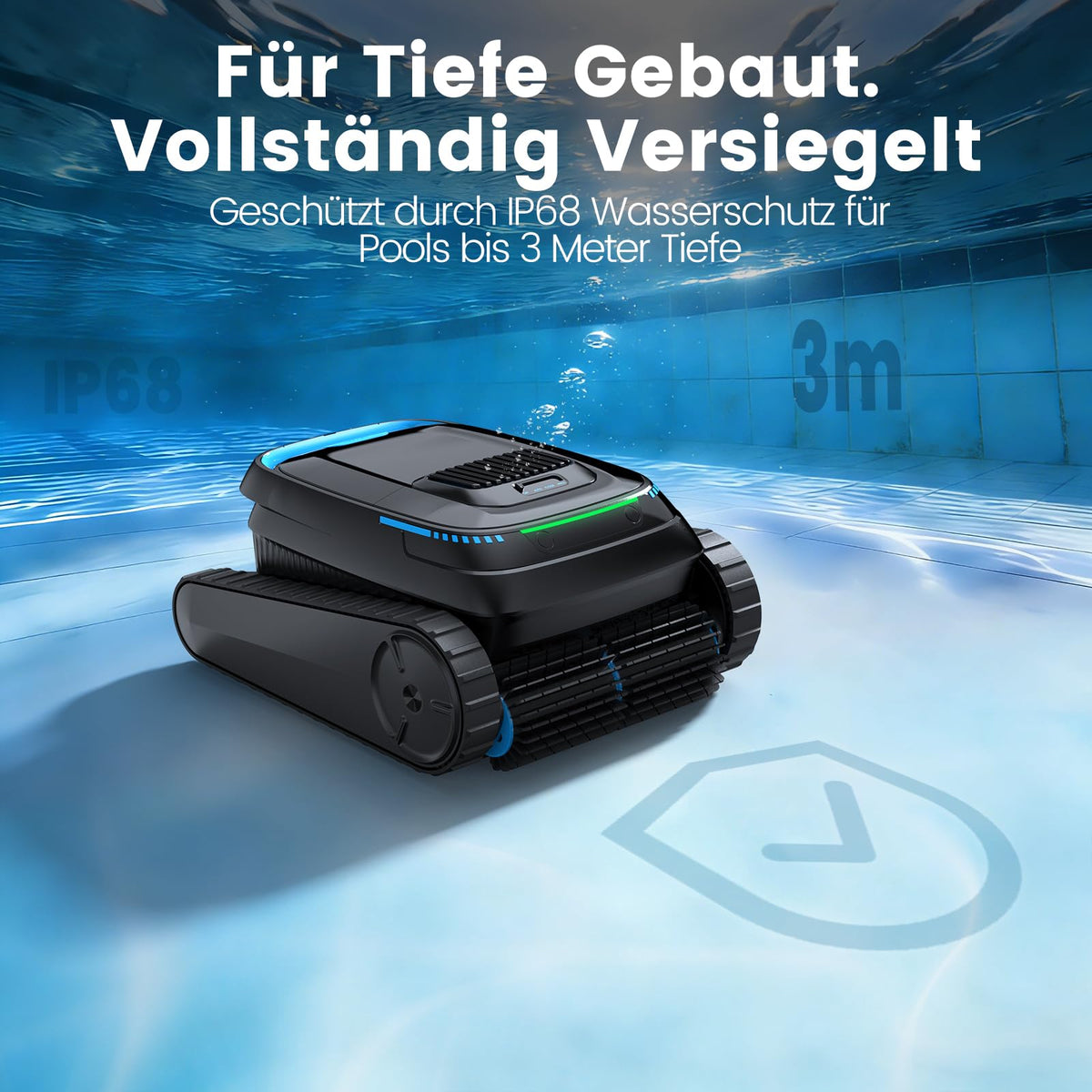 Poolroboter PC10 Boden Wand Wasserlinie 18927 LPH 120 Min Laufzeit 5200 mAh 4 l Filterkorb 150 µm für Pools bis 170 m²