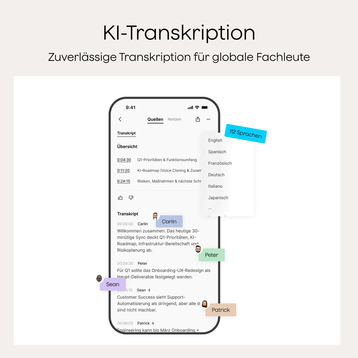 KI-Diktiergerät Note Pro 64 GB 50 Std Aufnahmezeit Bluetooth WAV Dual-Modus 5 m Aufnahmebereich 4 MEMS Mikrofone 1 VPU Mikrofon 112 Sprachen