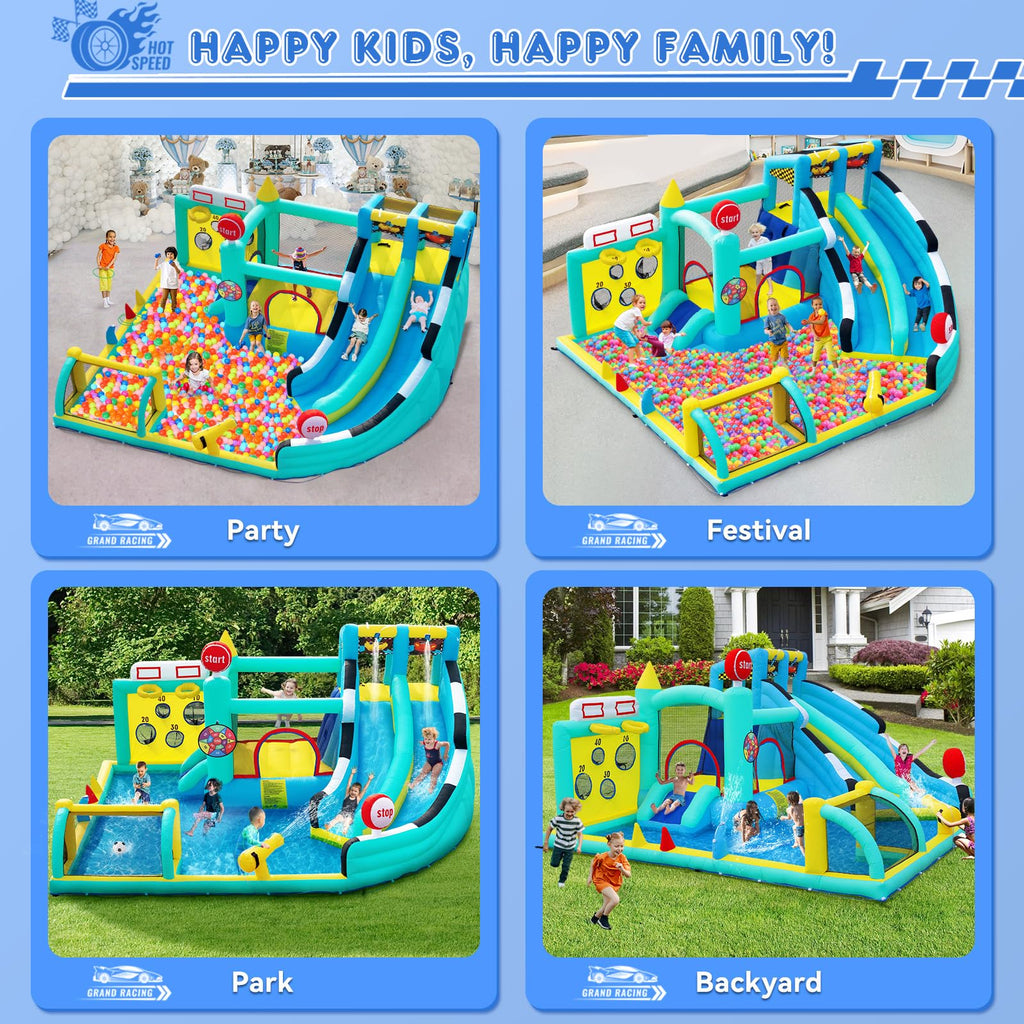 Kinder-Hüpfburg 20286 mit Wasserrutsche und Pool 452 x 416 x 210 cm 550-W-Gebläse für Indoor und Outdoor