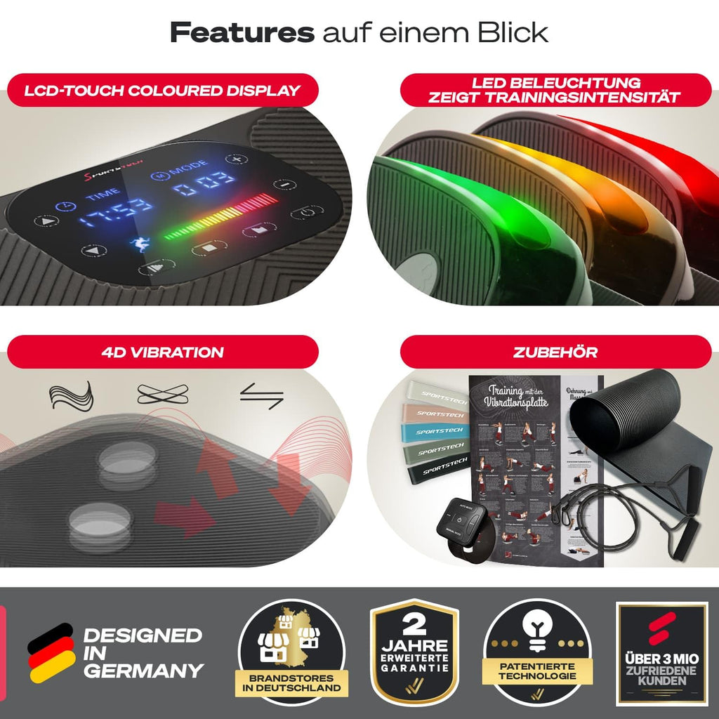 4D-Vibrationsplatte VP400 bis 40 Hz mit 3 Trainingsmodi Bluetooth Lautsprecher Touch-Display und 120 kg Belastbarkeit