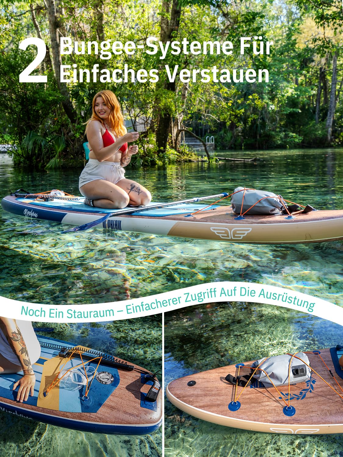 Extra Großes aufblasbares SUP Board 335 x 83 x 15 cm für 2+1 Personen bis 250 kg mit StabilTrac Finne und Kayak Sitz