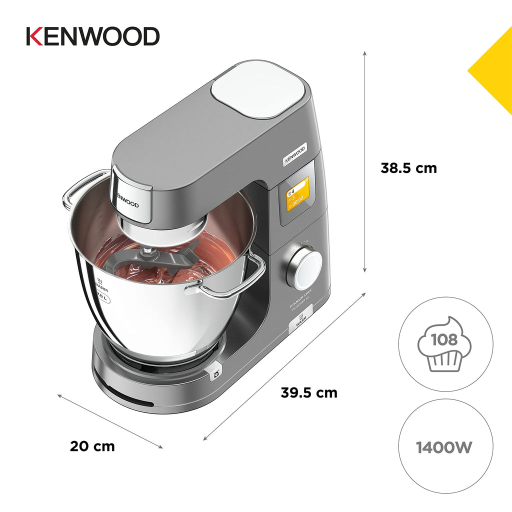 Küchenmaschine Titanium Chef Patissier XL KWL90.034SI 1400 W 7 L Rührschüssel mit Waage Wärmefunktion und Patisserie Set