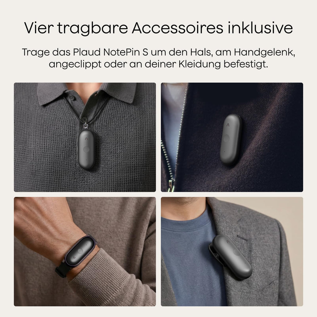 KI-Diktiergerät NotePin S mit Aufnahmetaste 64 GB 20 Stunden Aufnahme 4 Tragemodi Transkription und Zusammenfassungen