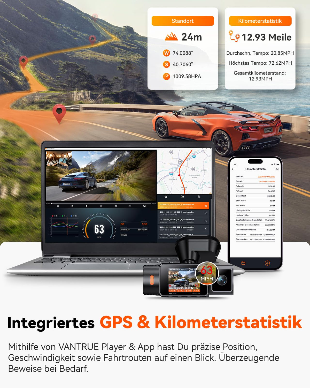 2K Dashcam N2X Dualkamera 2.5K 60FPS vorne und 1080P innen STARVIS 2 HDR 5GHz WLAN GPS Nachtsicht Sprachsteuerung