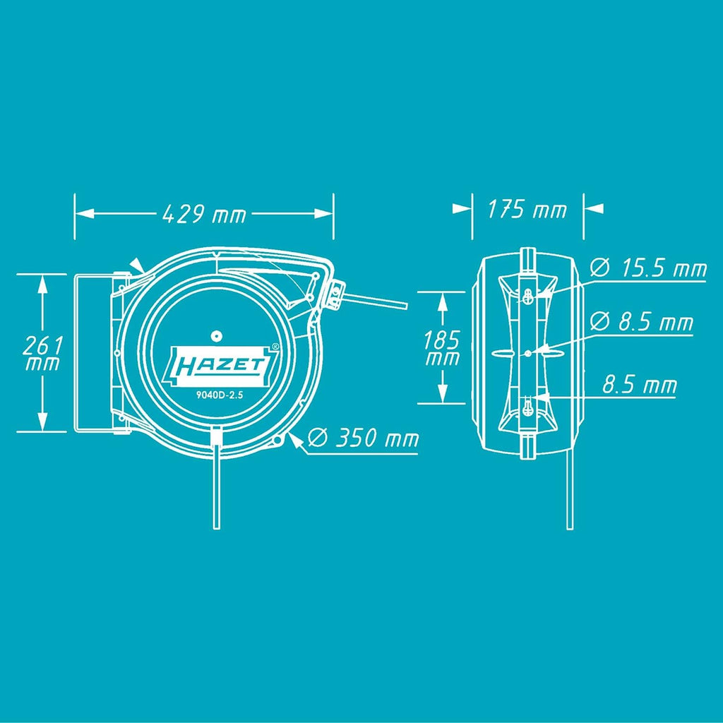 Kabelaufroller 9040D-2.5 20 m für 230 V AC mit automatischer Führung und gebremstem Aufwickeln