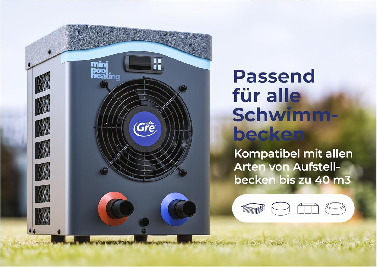 Pool Wärmepumpe Mini HPM20 Heizsystem für Aufstellpools bis 20 m³ 230V kompakte Poolheizung für Holz und Stahlrahmen Pools Grau