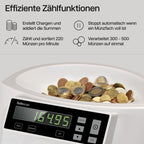 Euro Münzzähler und Münzsortierer 1250 zum Zählen und Sortieren gemischter Euro Münzen nach Stückelung mit Wertanzeige