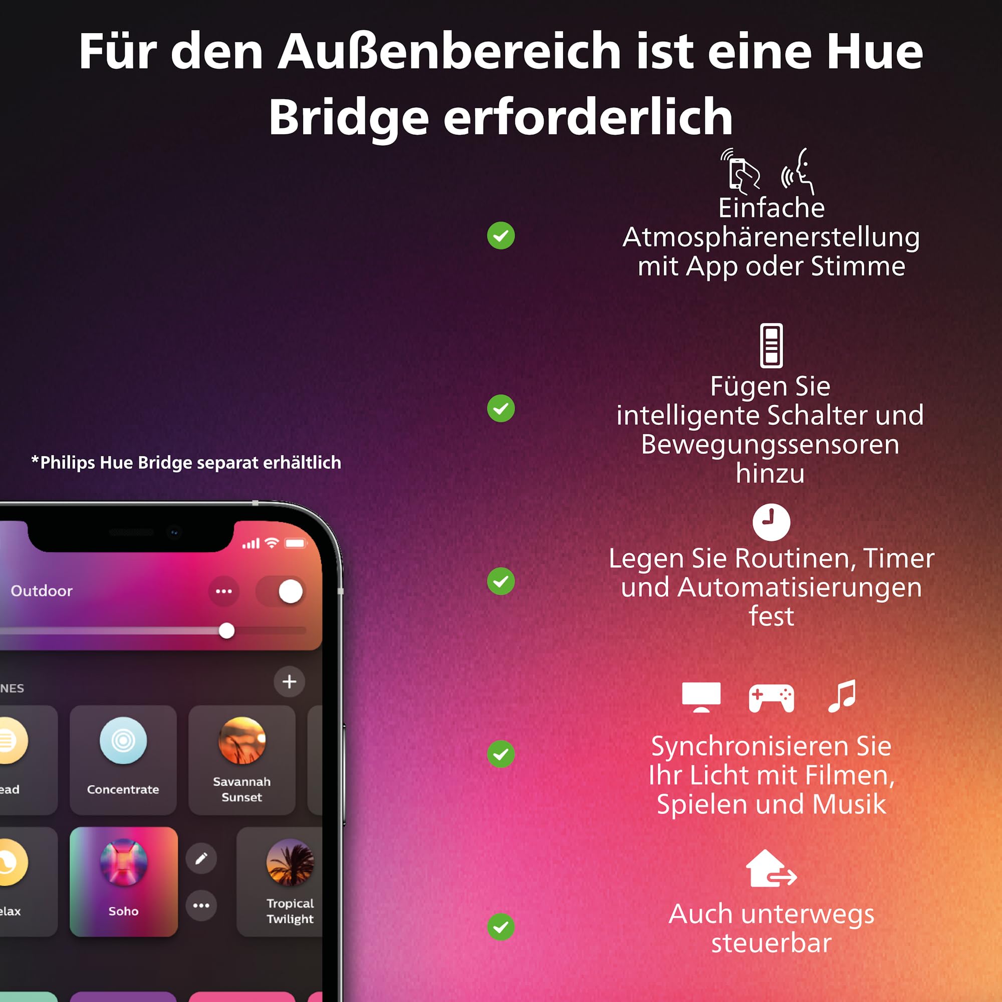 LED Wandleuchte Dymera 10 W 1500 lm IP44 Schwarz mit Farbwechsel und Sprachsteuerung für Innen- und Außenbereich
