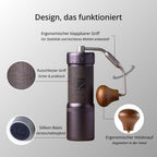Manuelle Kaffeemühle J-Ultra Konisches Mahlwerk 40g Auffangbehälter Klappgriff Einstellbare Mahlgradeinstellung