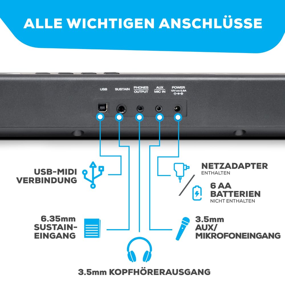 Digitalpiano Recital Play 88 Tasten 480 Sounds USB MIDI mit Ständer Sustain-Pedal Kopfhörer und Tragetasche