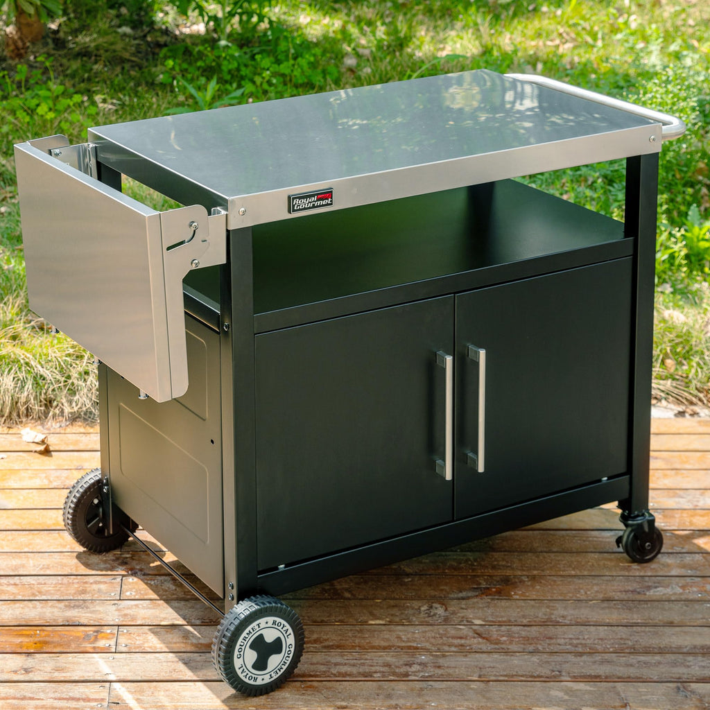 Grillwagen mit Edelstahl-Tischplatte klappbarem Seitentisch Unterschrank Rollen 126,5 x 60 x 81 cm