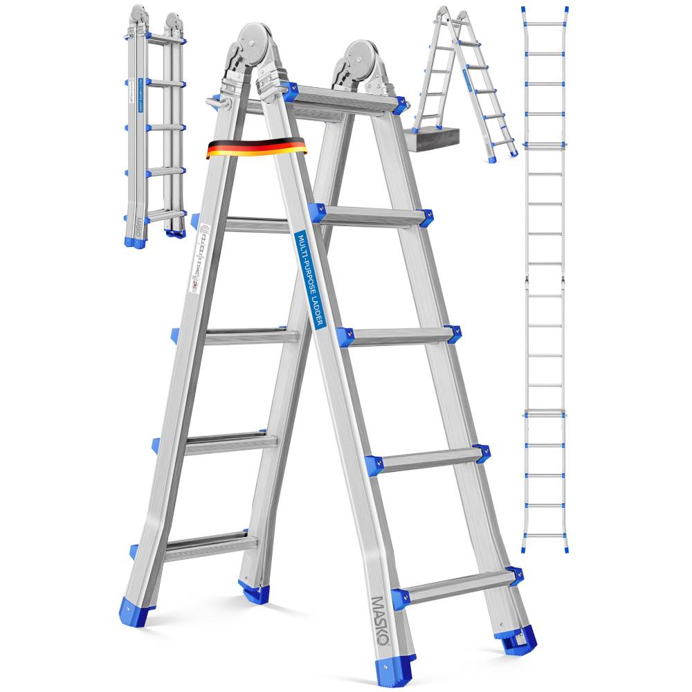 Aluminium Mehrzweckleiter 20 Sprossen 520 cm 150 kg ausziehbar Gelenkleiter Stehleiter Anlegeleiter