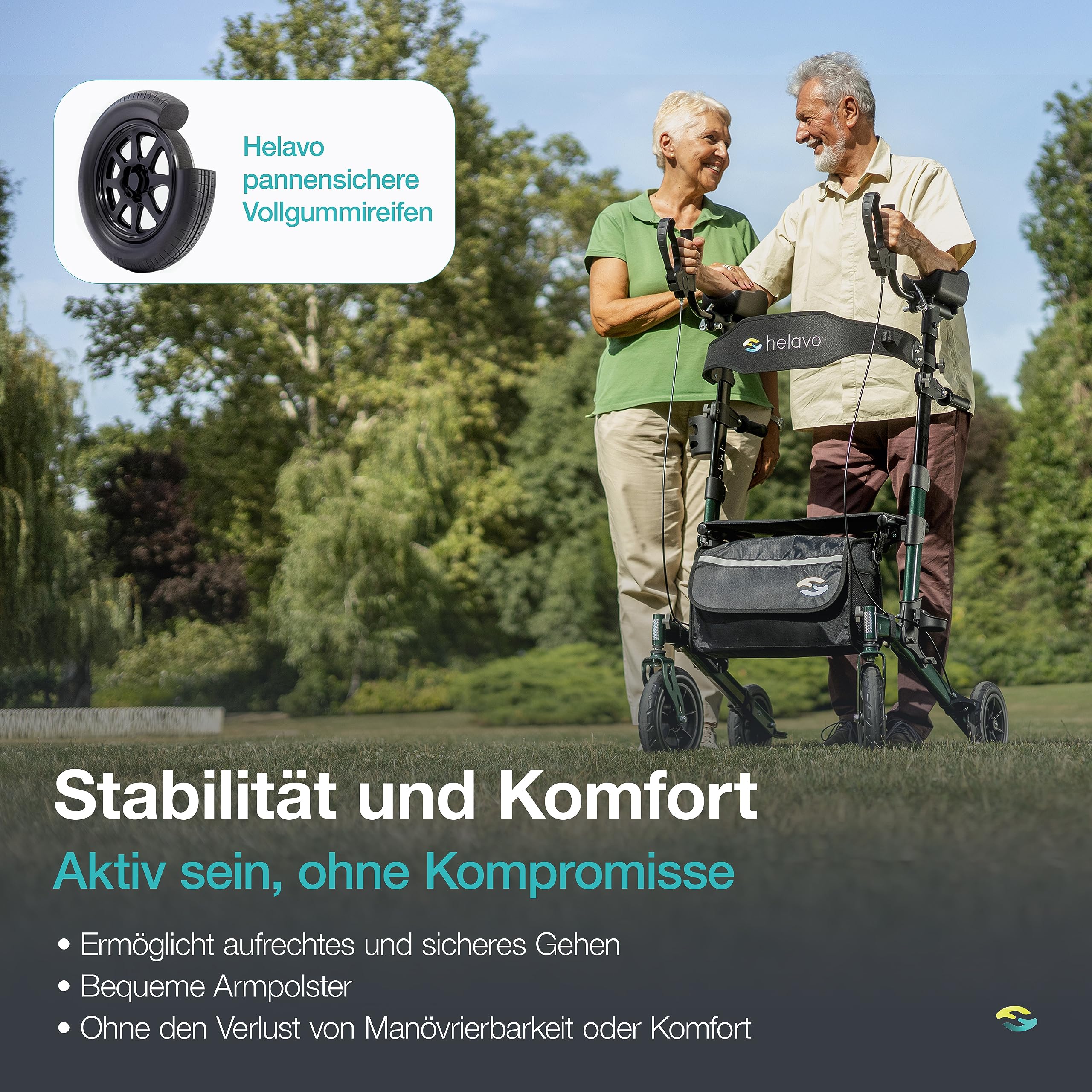 H1160 Arthritis Rollator mit Unterarmstützen Sitz und Rückenlehne Aluminium 10 Zoll Vollgummireifen höhenverstellbar bis 136 kg faltbar