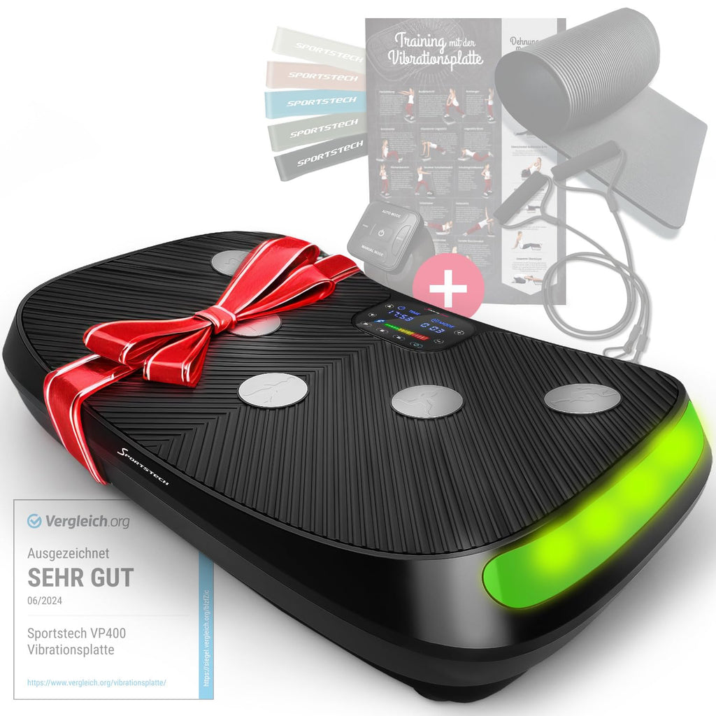 4D-Vibrationsplatte VP400 bis 40 Hz mit 3 Trainingsmodi Bluetooth Lautsprecher Touch-Display und 120 kg Belastbarkeit