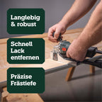 Lackfräse LF 850 S 850 W mit stufenloser Frästiefe 4 Hartmetall-Wendemessern und metaBOX 145