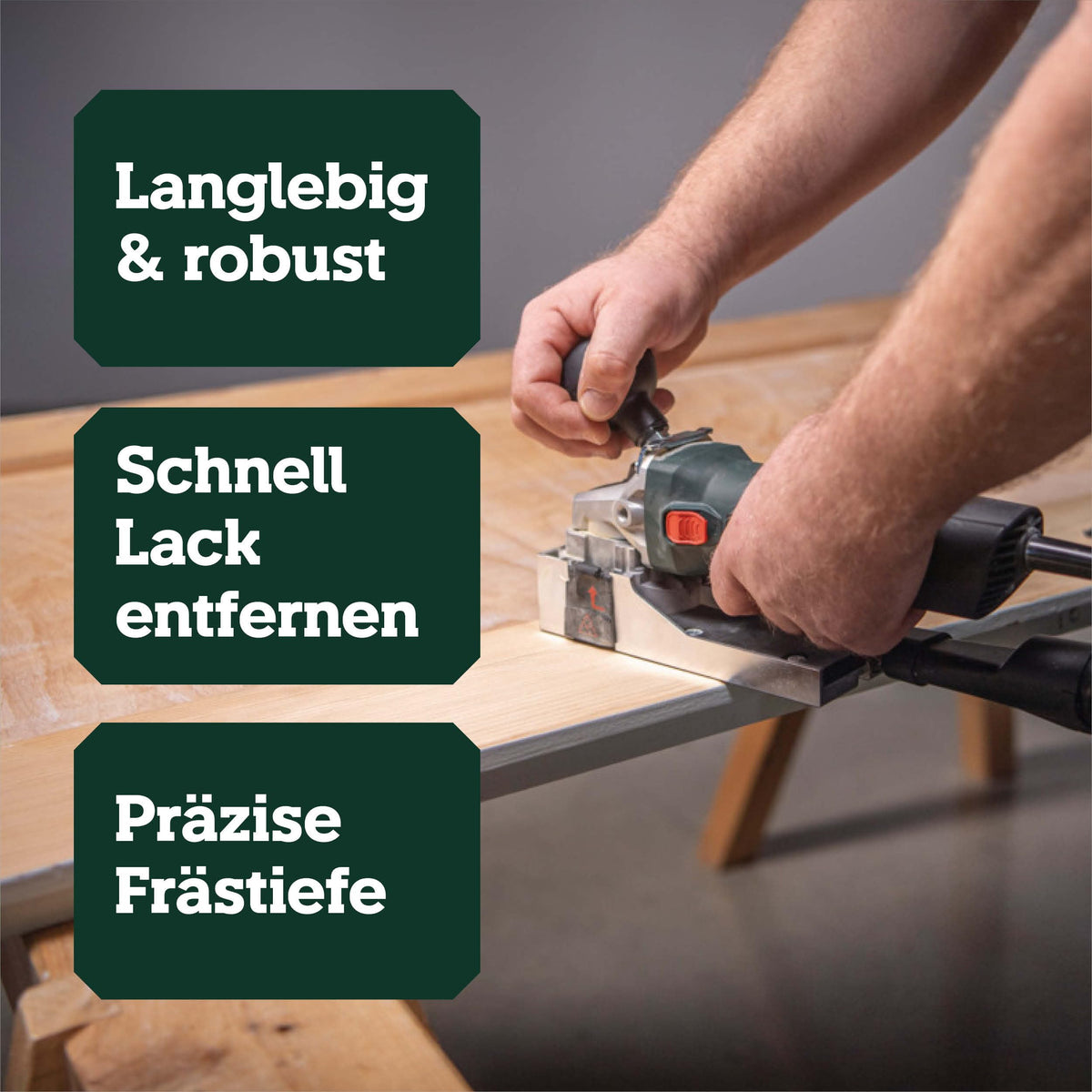 Lackfräse LF 850 S 850 W mit stufenloser Frästiefe 4 Hartmetall-Wendemessern und metaBOX 145