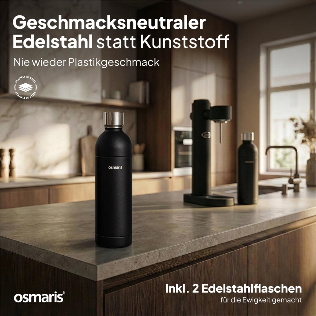 Wassersprudler Edelstahl Sparkle One mit 2x 1,1 L Edelstahlflaschen Druckablassventil