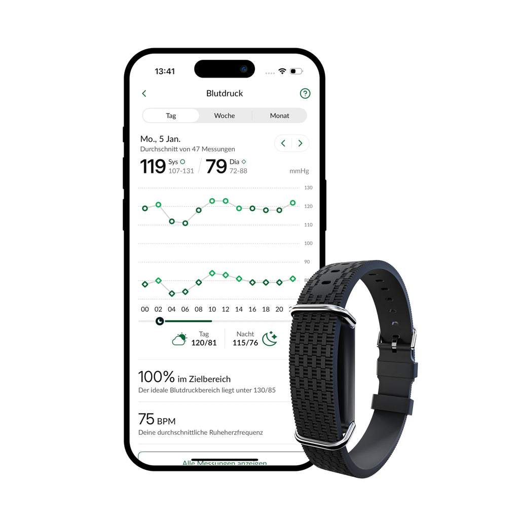 Blutdruckmessarmband G1 mit manschettenloser Überwachung App-Analyse Schlaf Puls und Schritt-Tracking IP68 15 Tage Akkulaufzeit
