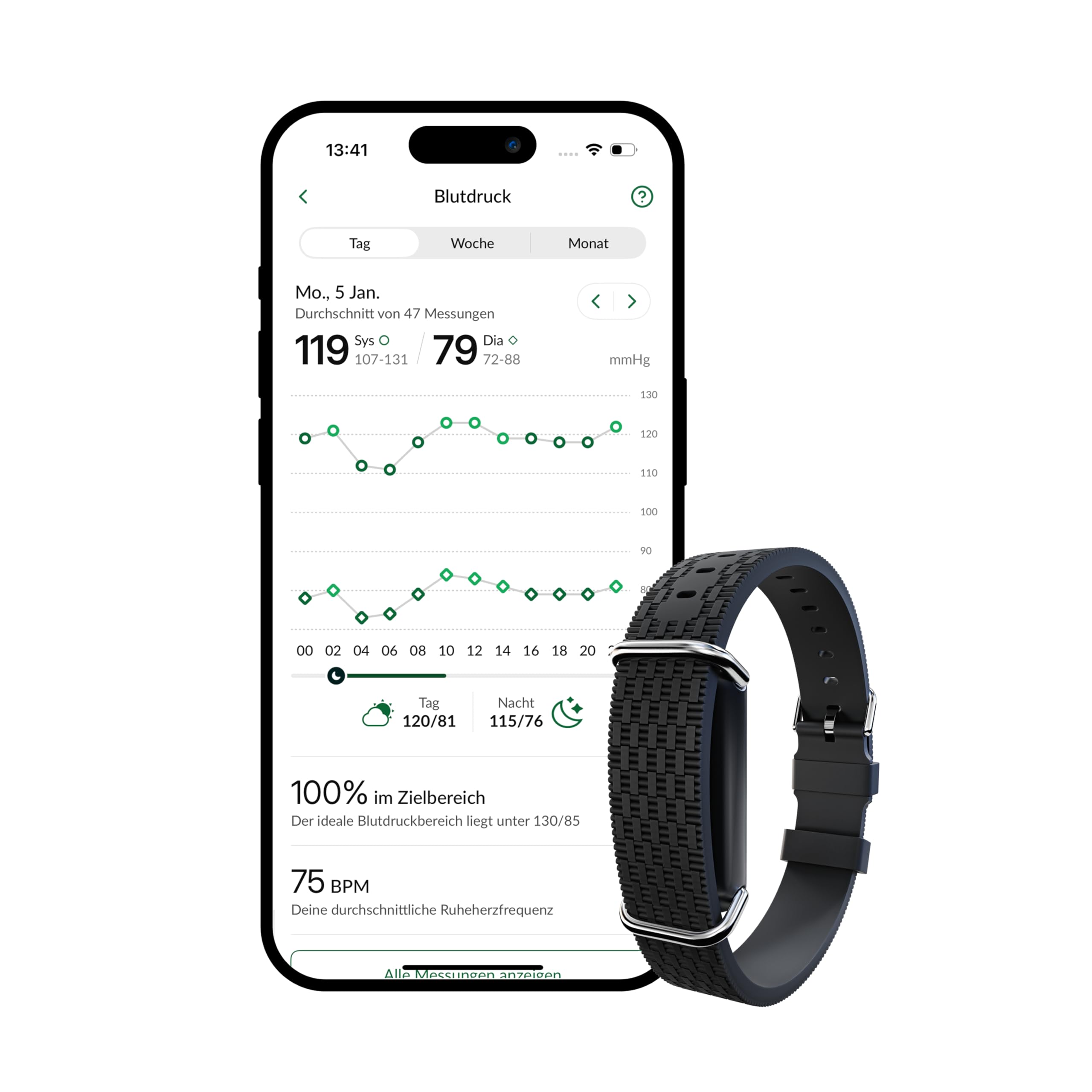 Blutdruckmessarmband G1 mit manschettenloser Überwachung App-Analyse Schlaf Puls und Schritt-Tracking IP68 15 Tage Akkulaufzeit