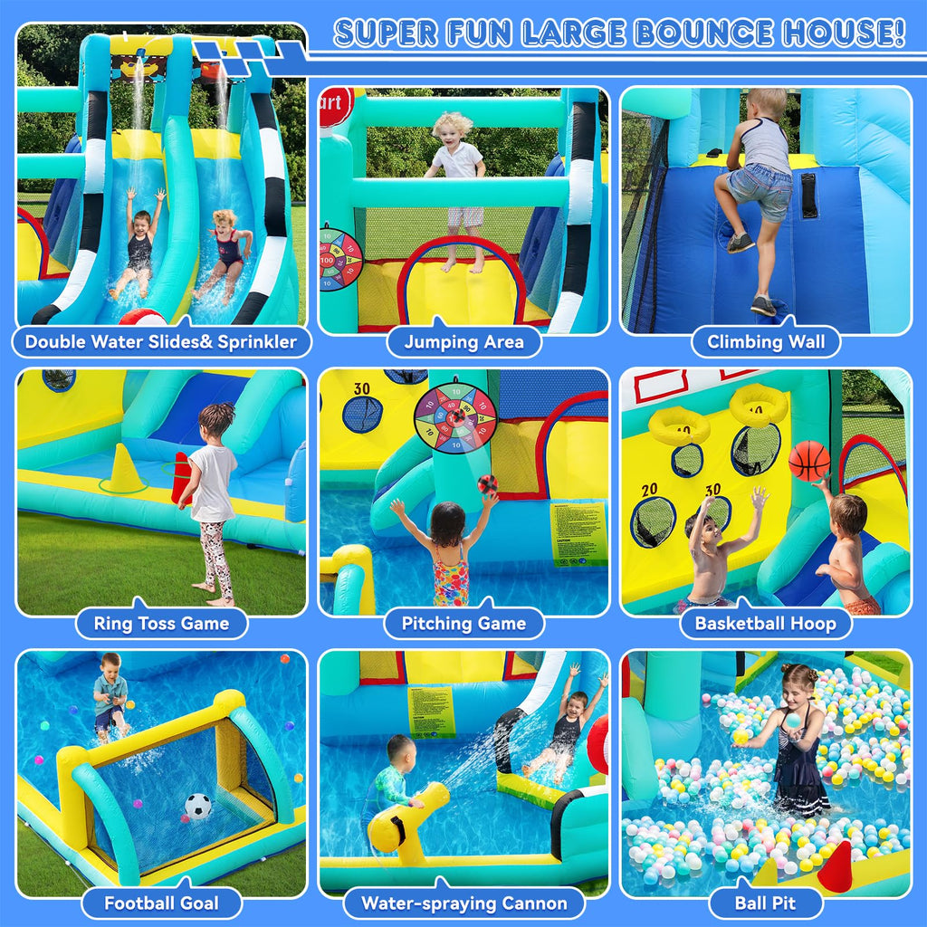 Kinder-Hüpfburg 20286 mit Wasserrutsche und Pool 452 x 416 x 210 cm 550-W-Gebläse für Indoor und Outdoor