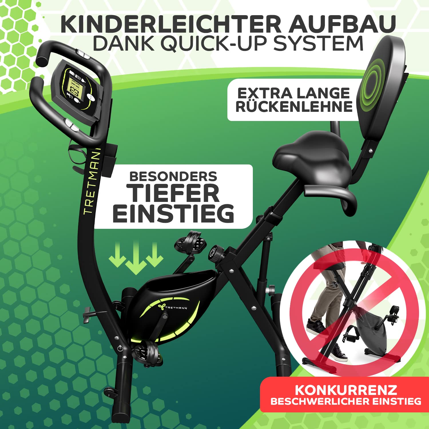 3in1 Heimtrainer Fahrrad klappbar mit Magnetwiderstand 10 Stufen tiefem Einstieg SoftFoam Sitz und 140 kg Belastbarkeit