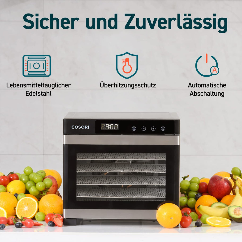 Dörrautomat CP267-FD 650W 6 Edelstahl-Tabletts 35-75°C 48 Std. Timer LED-Display