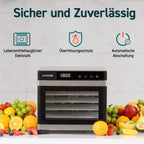 Dörrautomat CP267-FD 650W 6 Edelstahl-Tabletts 35-75°C 48 Std. Timer LED-Display