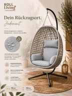 Hängesessel Outdoor Luna in Rattanoptik 103 x 95 cm mit Stahlgestell und Sitzkissen Beige Grau