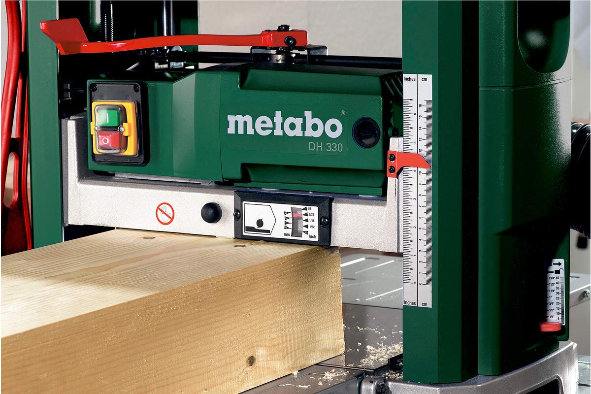 Dickenhobelmaschine DH 330 1800 W 330 mm Hobelbreite 152 mm Durchlasshöhe mit 2 HSS-Wendemessern und Absaugstutzen
