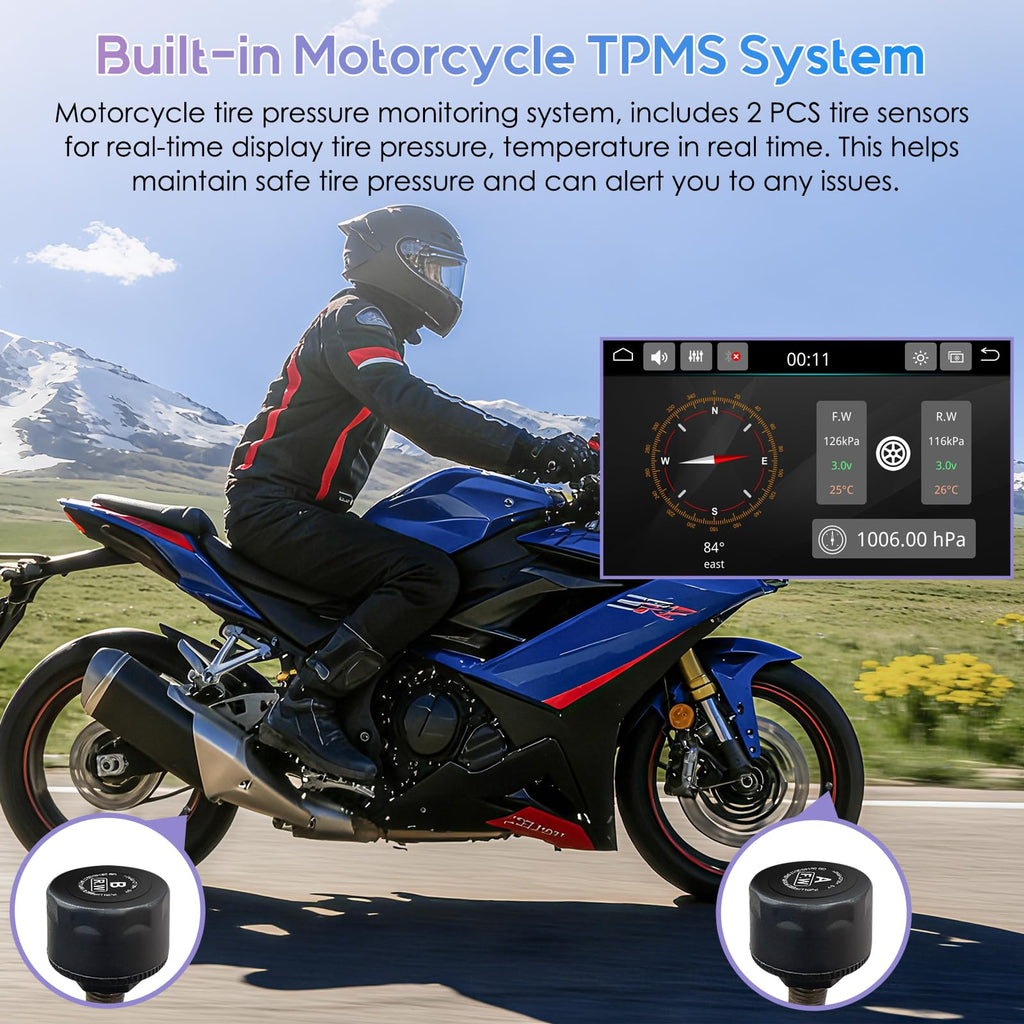 Motorrad CarPlay Display W502T Pro 5 Zoll Wireless Apple CarPlay Android Auto TPMS Dual Bluetooth GPS wasserdicht