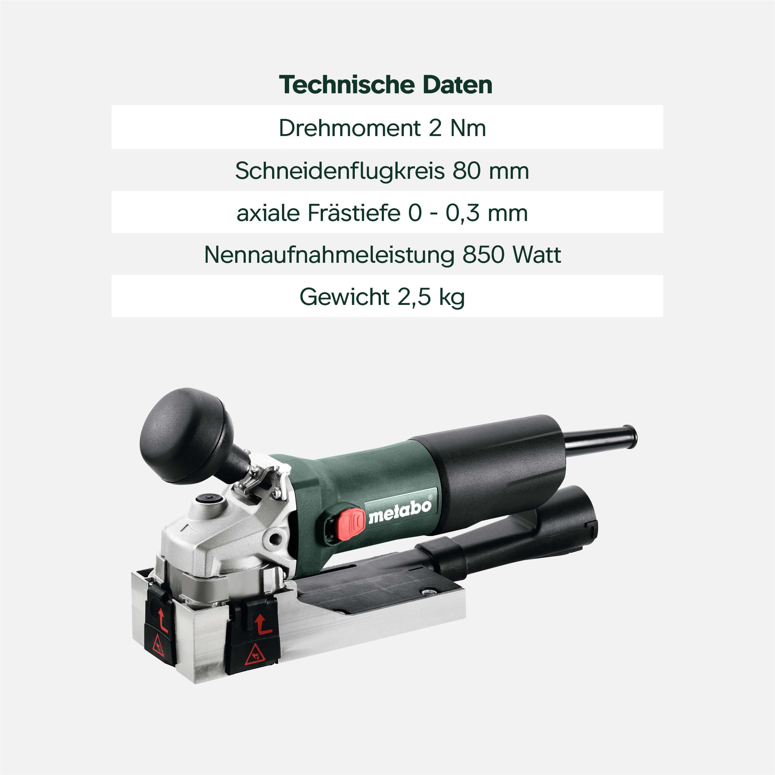 Lackfräse LF 850 S 850 W mit stufenloser Frästiefe 4 Hartmetall-Wendemessern und metaBOX 145