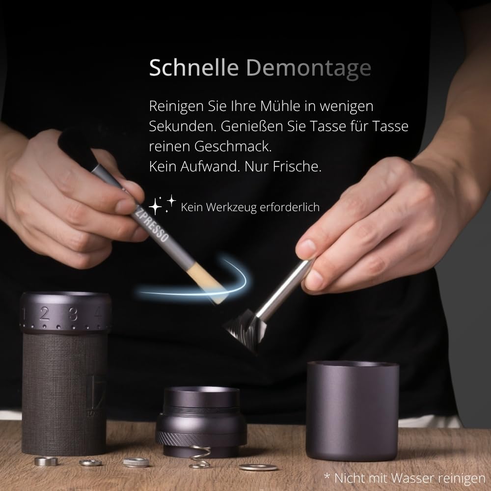 Manuelle Kaffeemühle J-Ultra Konisches Mahlwerk 40g Auffangbehälter Klappgriff Einstellbare Mahlgradeinstellung