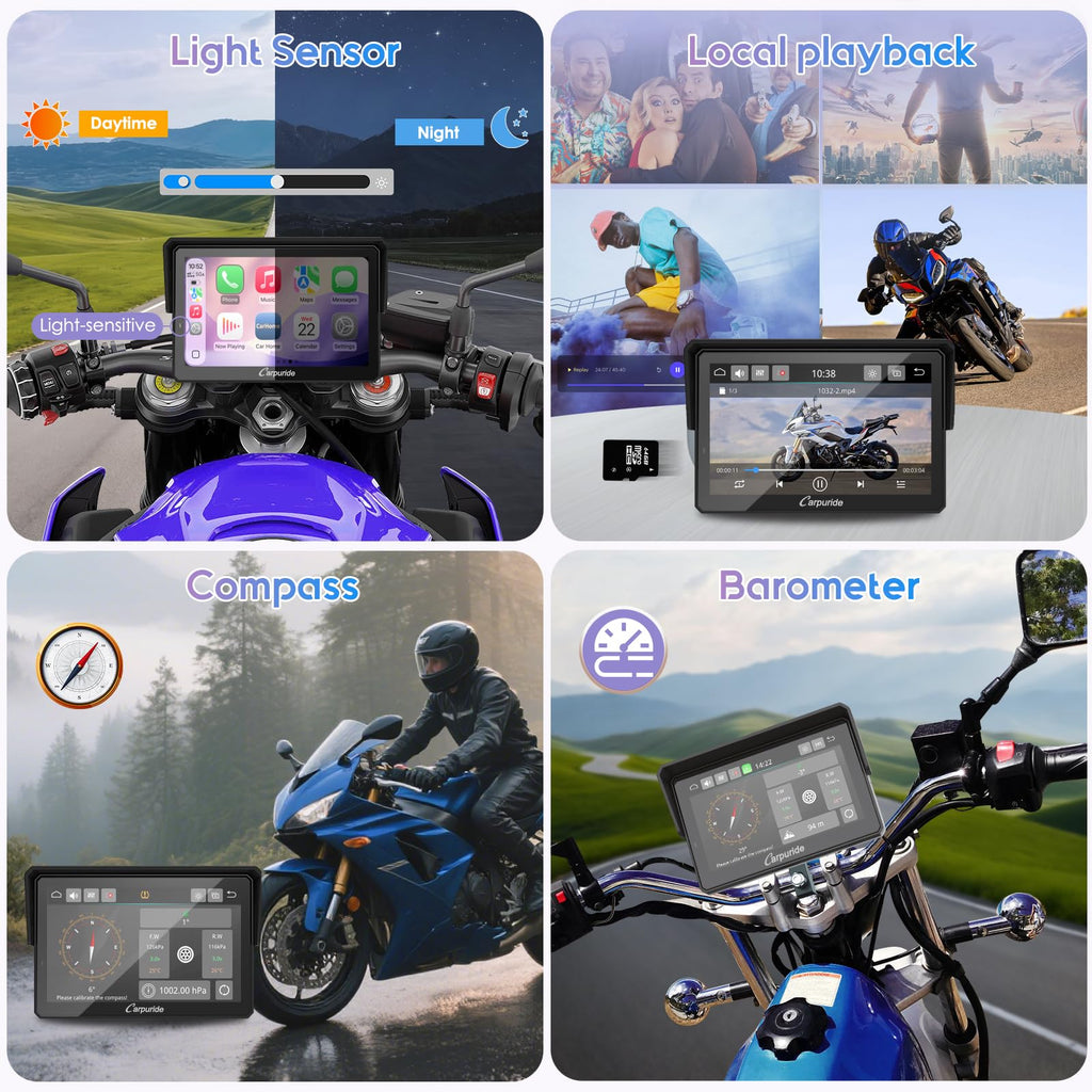 Motorrad CarPlay Display W502T Pro 5 Zoll Wireless Apple CarPlay Android Auto TPMS Dual Bluetooth GPS wasserdicht
