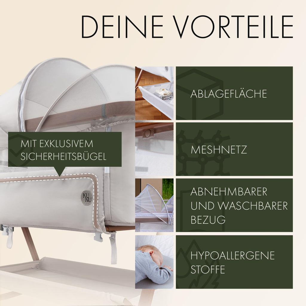Baby Beistellbett mit Rollen 3 in 1 höhenverstellbar für Boxspringbett Reisebett Wiegefunktion 93 x 58 x 82 cm bis 9 kg