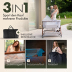 Baby Beistellbett mit Rollen 3 in 1 höhenverstellbar für Boxspringbett Reisebett Wiegefunktion 93 x 58 x 82 cm bis 9 kg
