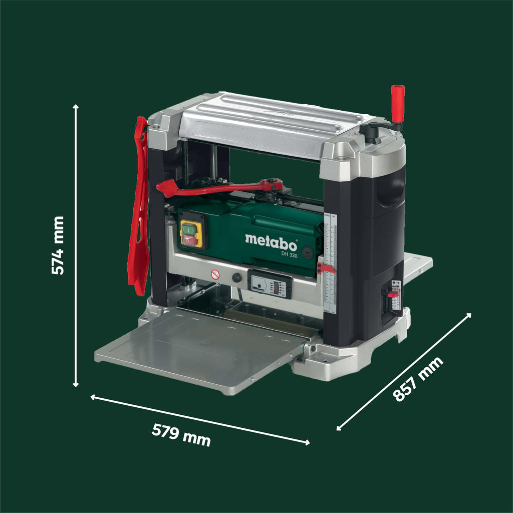 Dickenhobelmaschine DH 330 1800 W 330 mm Hobelbreite 152 mm Durchlasshöhe mit 2 HSS-Wendemessern und Absaugstutzen