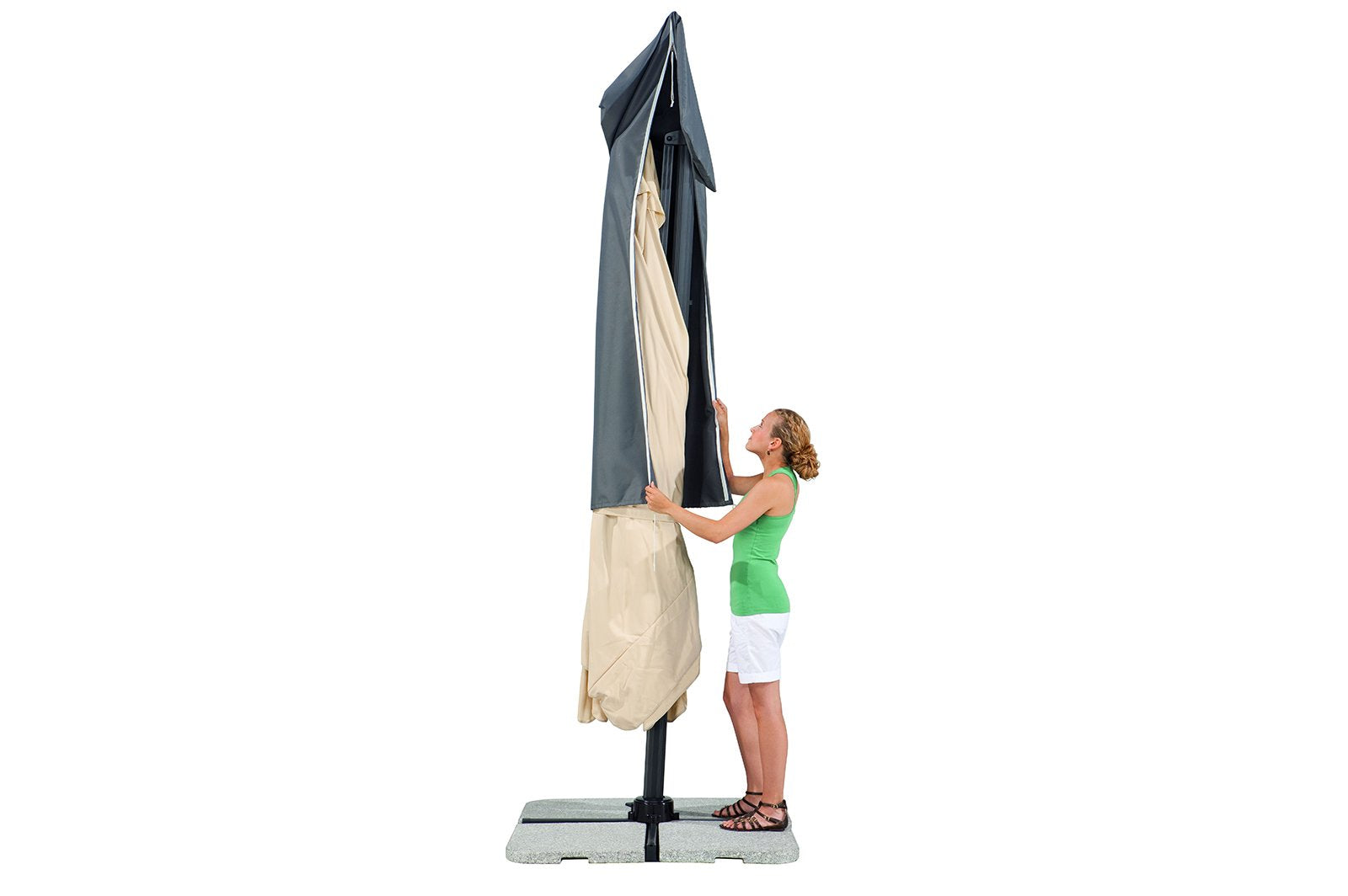 Sonnenschirm Rhodos 300 x 300 cm quadratisch mit UV-Schutz 50+ Alu-Stahl-Gestell Schutzhülle und Plattenständer